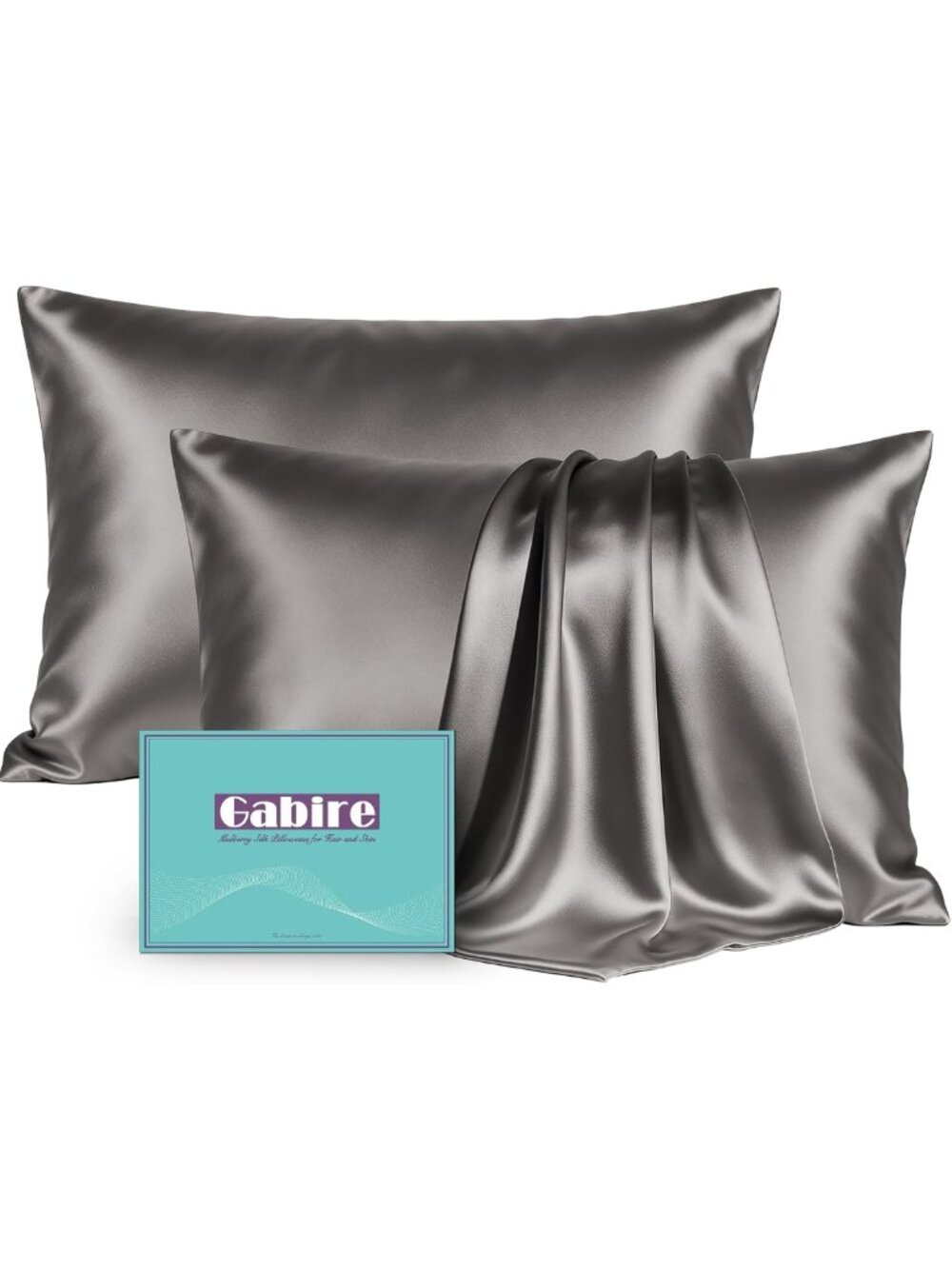 Luxurious Mulberry Silk Pillowcases Set of 2, Soft & Cool for Hair/Skin, Grey